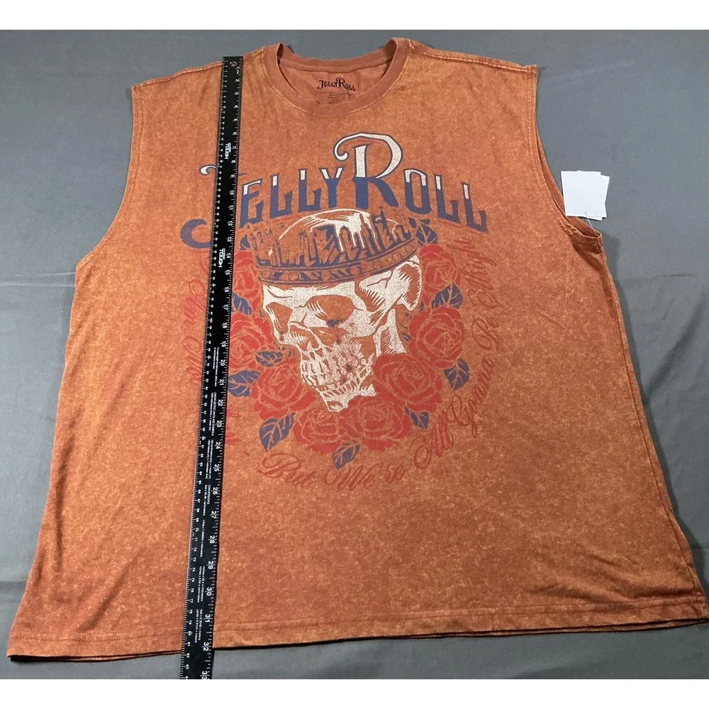 Jelly Roll Mens XL Muscle Tank Top Brown Mineral Wash Skull Heart of Stone New